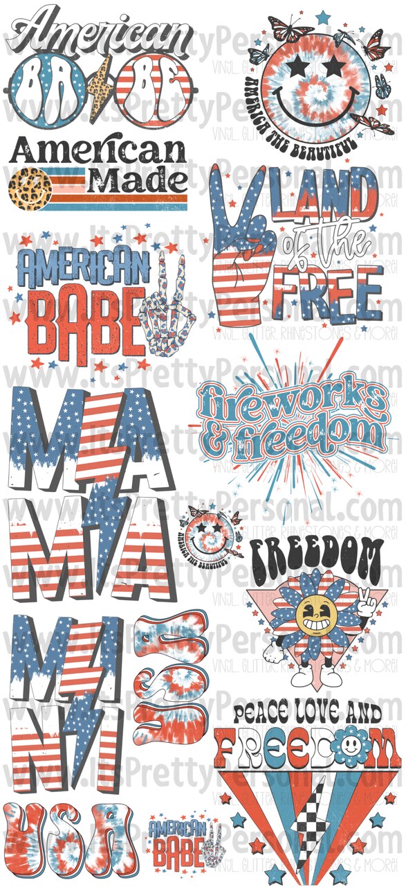 DESIGN #21- American Mama DTF Gang Sheet 22"x48" (Fabric Transfers)